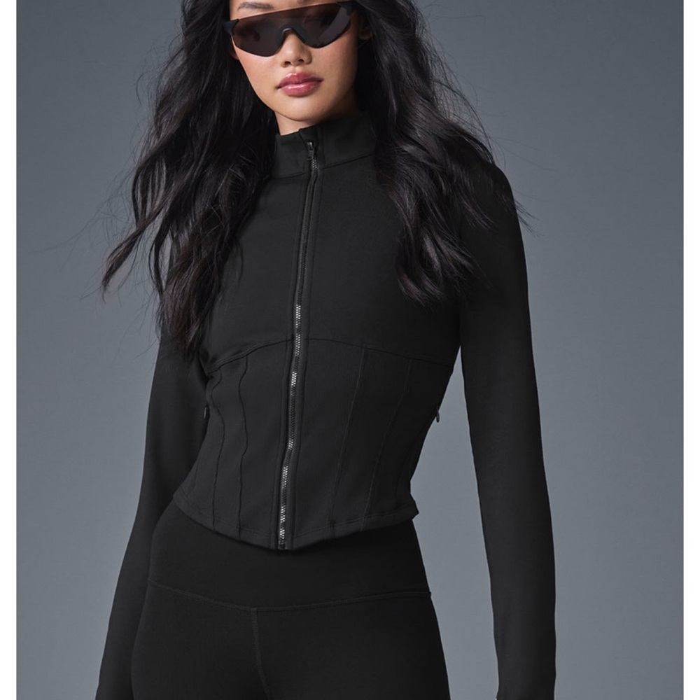 ALO Yoga airbrush corset full zip Jacket black - Picture 2 of 4